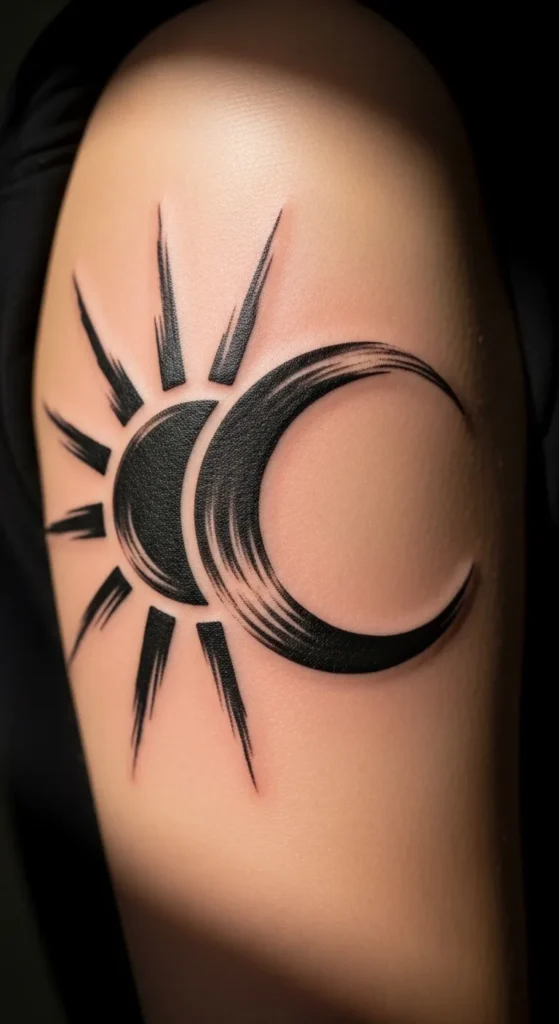 Abstract Brushstroke Sun and Moon
