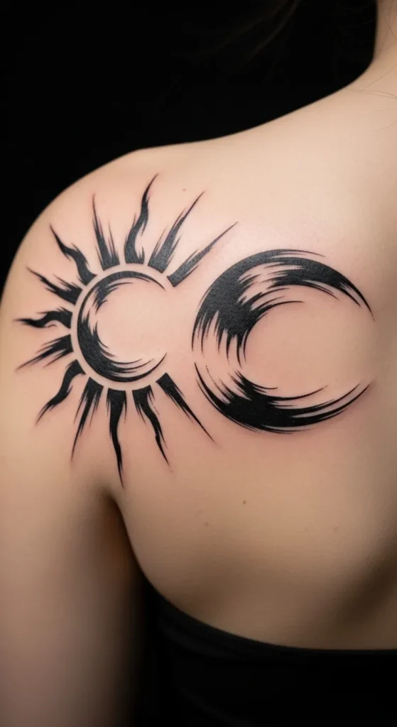 Abstract Sun and Moon Brushstroke Style