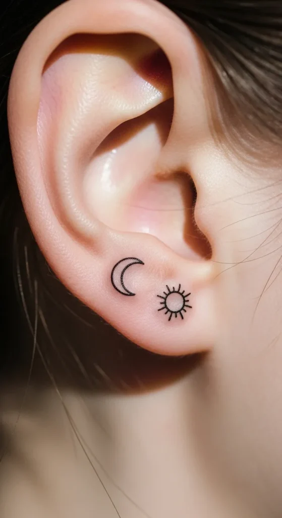 Behind Ear Mini Sun Moon Symbols