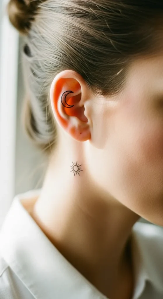 Behind-the-Ear Crescent Moon with Tiny Sun