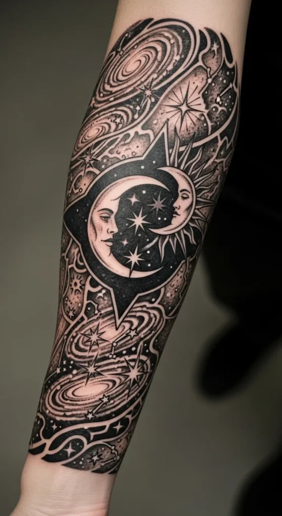 Blackwork Celestial Sleeve