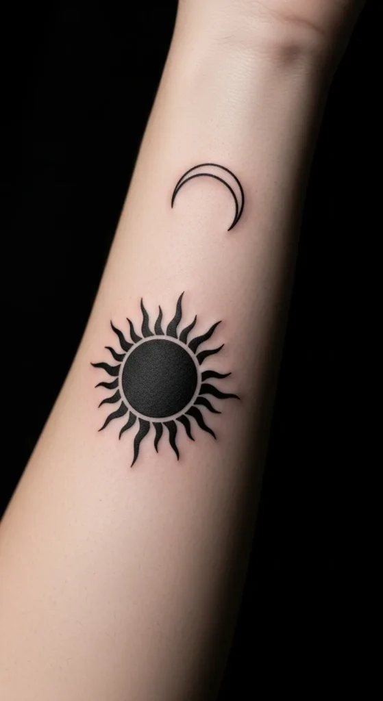  Bold Black Sun with Thin Moon Outline