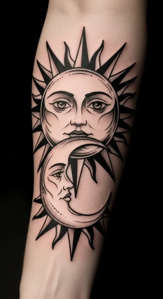 Bold Blackwork Sun Moon Contrast