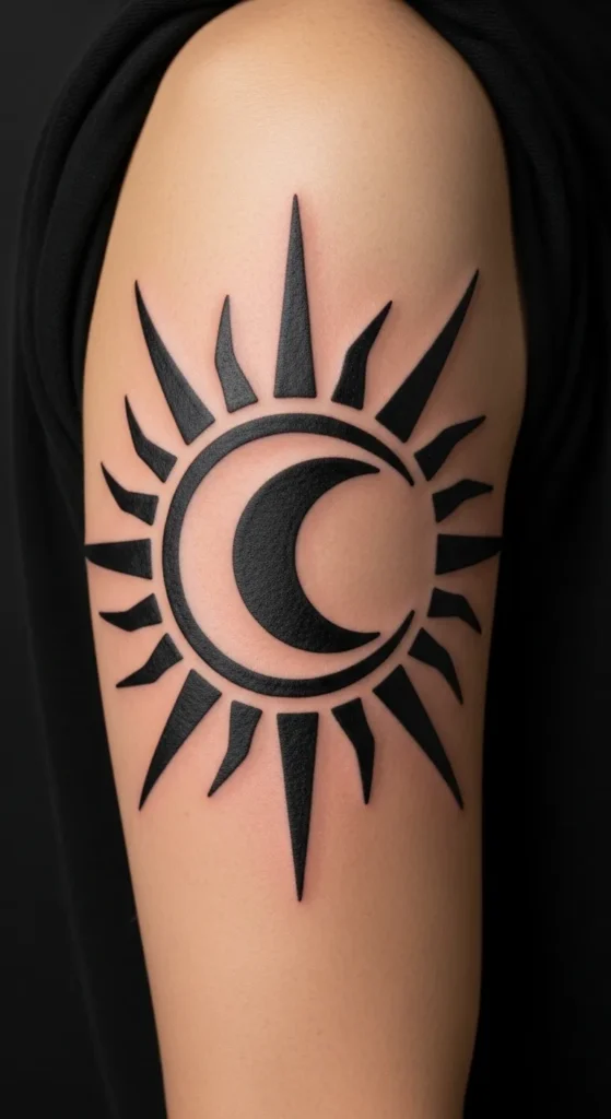 Bold Linework Sun Moon Tattoo