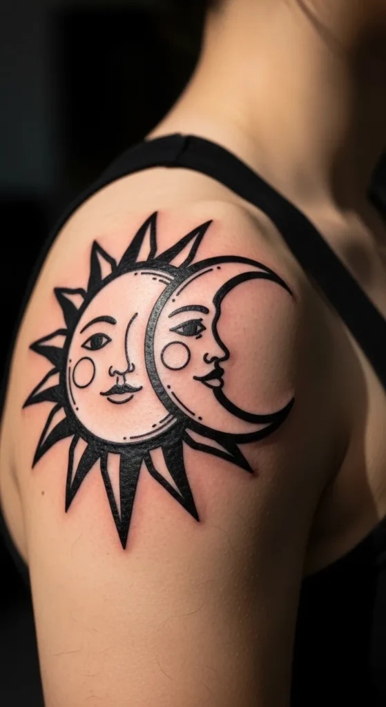 Bold Outline Sun and Moon Shoulder Arc