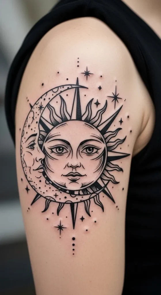 Bold Sun Face With Celestial Wrap