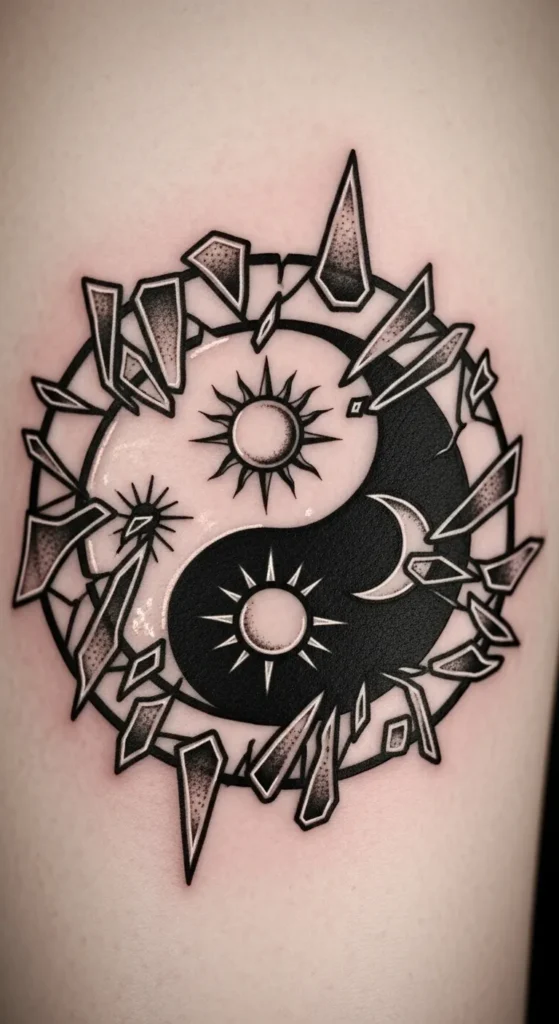  Broken Glass Sun Moon Design