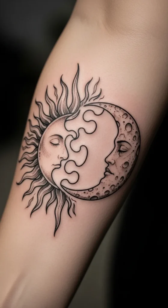 Broken Sun and Moon Puzzle Pieces