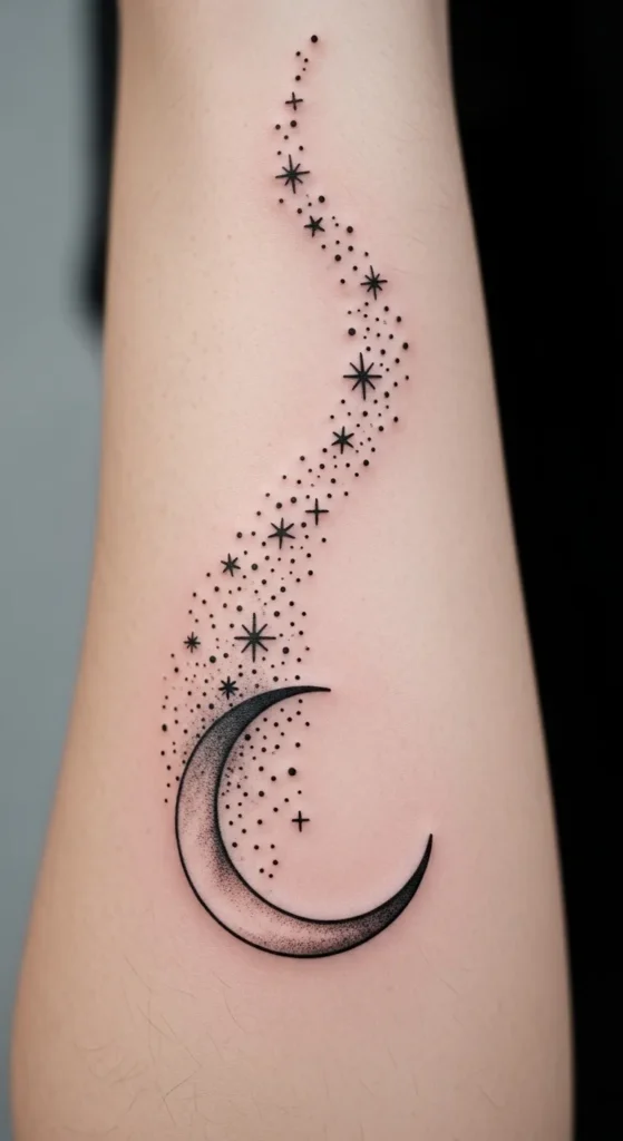 Crescent Moon With Star Trail