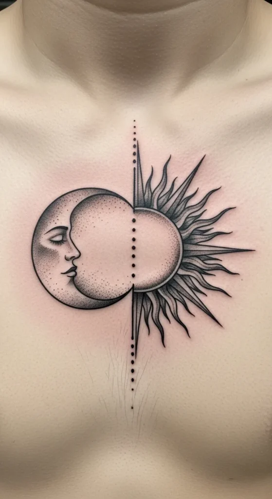 Crescent Moon and Sun Split Design