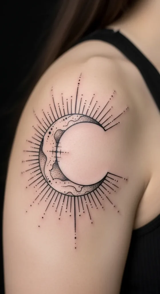 Crescent Moon with Radiant Sun Halo