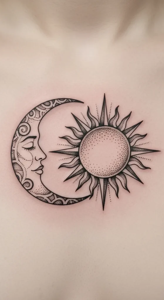 Dotwork Celestial Sternum Design