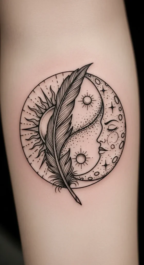 Feather Sun Moon Yin Yang