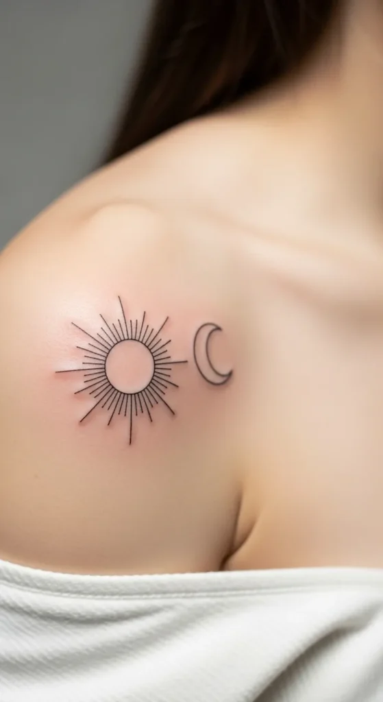 Fine Line Sun and Crescent Moon Duo