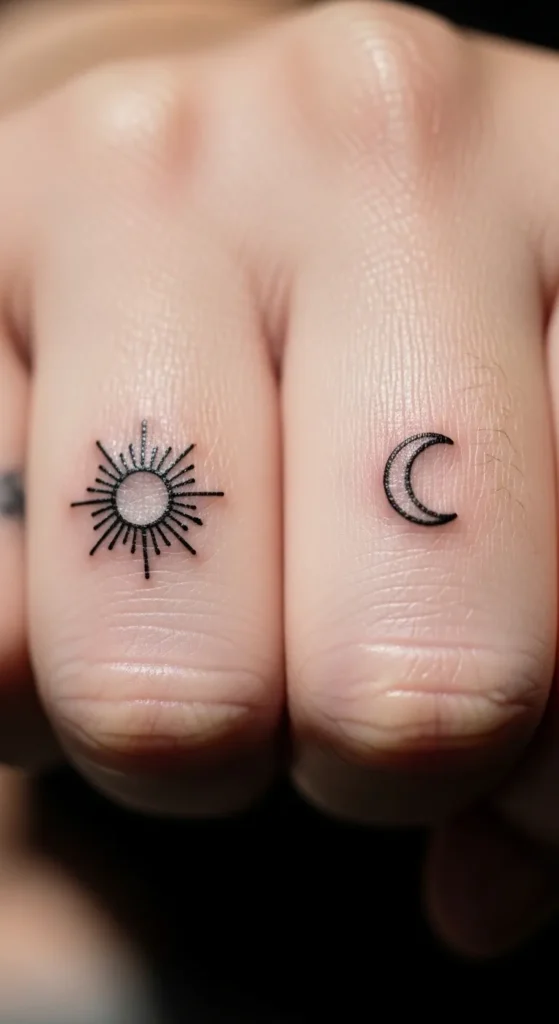 Finger Micro Sun Moon Tattoos
