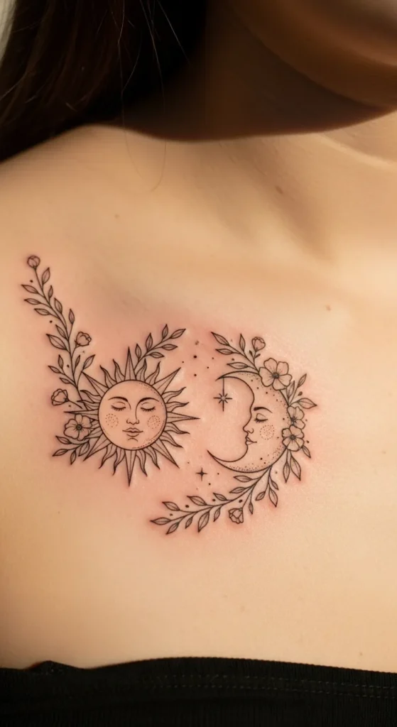 Bold Linework Sun Moon Tattoo