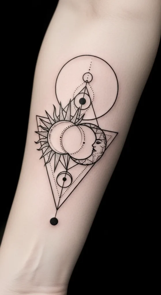 Geometric Sun Moon Tattoo