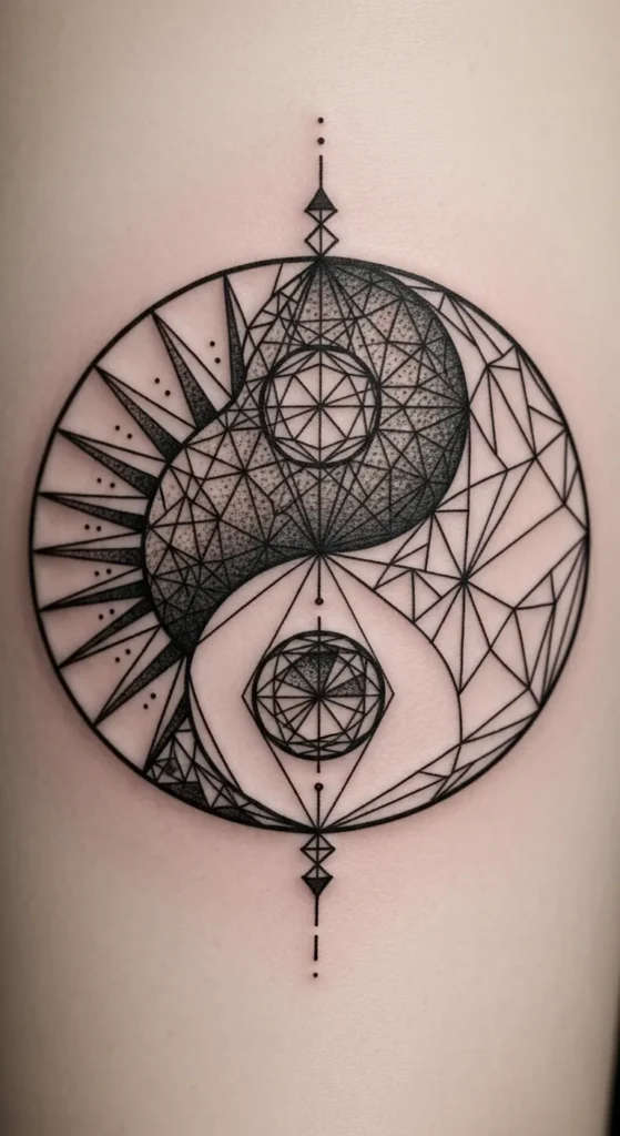 Geometric Sun Ray and Crescent Moon