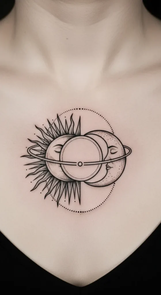 Half Halo Sun Moon Sternum Design