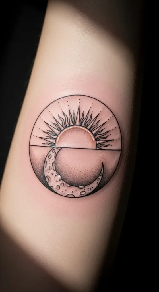 Half Sun Half Moon Circle Design