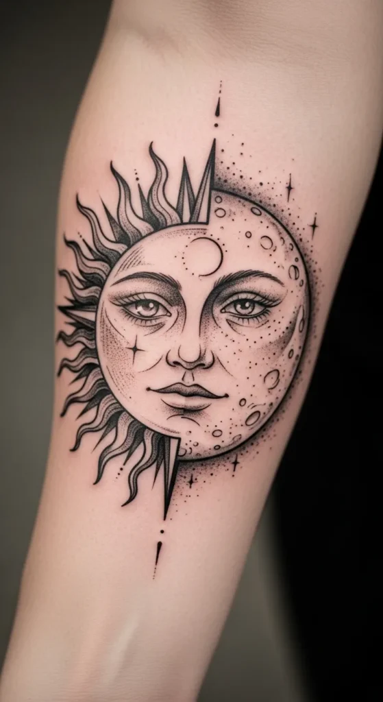 Half Sun Half Moon Split Face Design