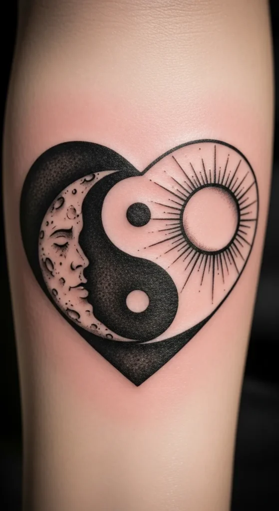 Heart-Shaped Yin Yang Sun Moon