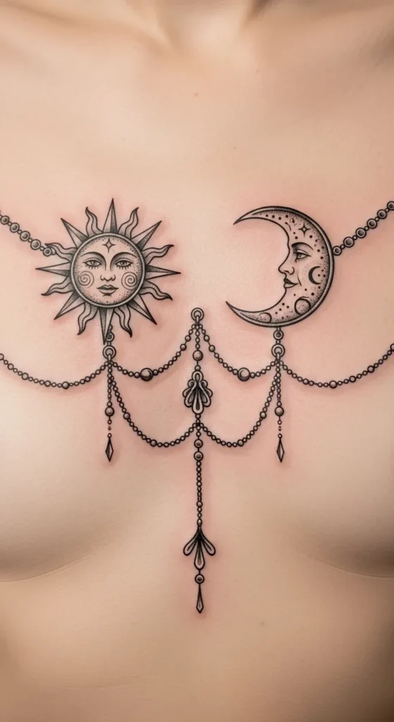 Jewelry-Inspired Sun Moon Sternum Chain Design