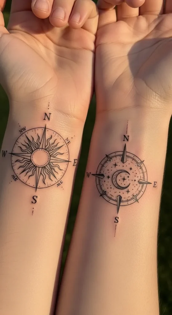 Matching Wrist Compass Sun Moon