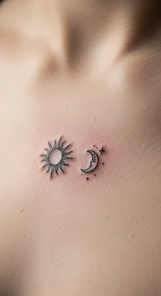  Micro Sternum Sun Moon Tattoo