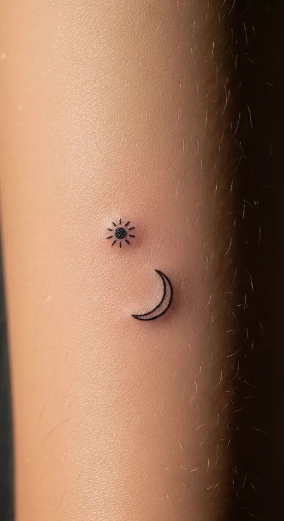 Minimal Sun Dot and Crescent Moon