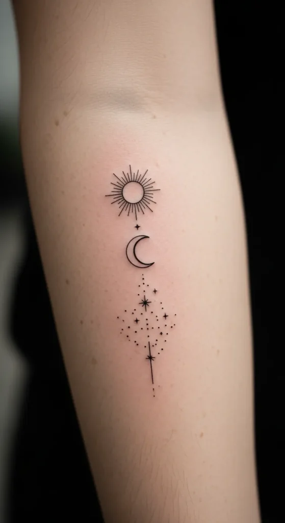 Minimal Sun Moon Stars Linework