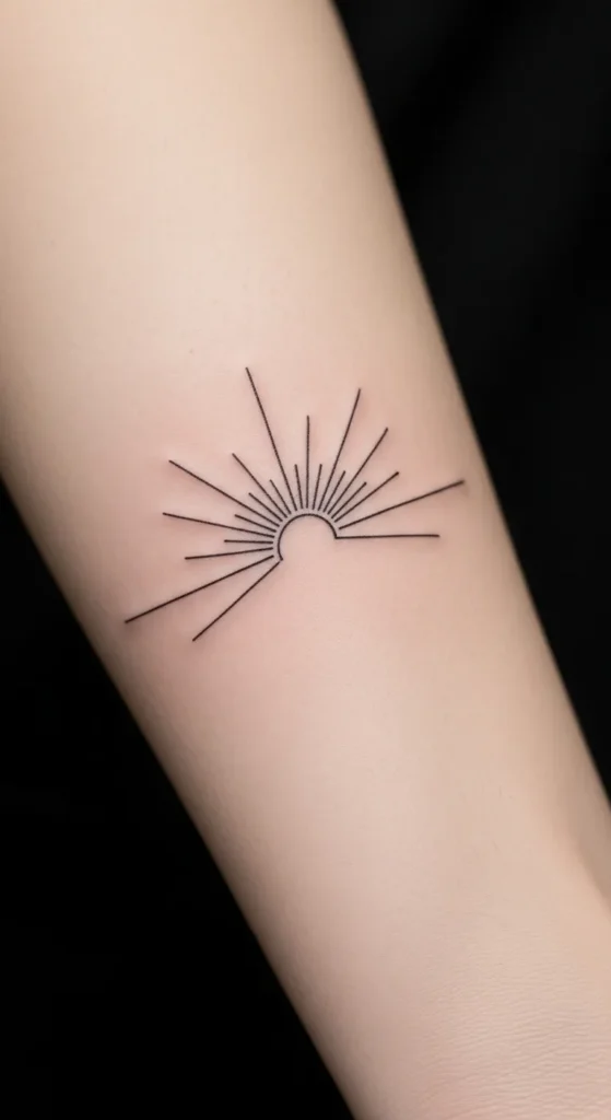 Minimal Sun Ray Line Tattoo