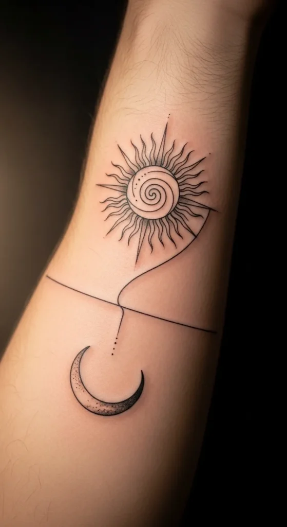 Minimal Sun Spiral with Moon Curve Line