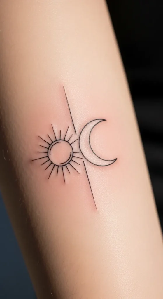 Minimal Sun and Crescent Moon Linework
