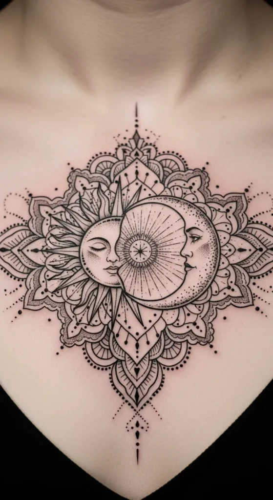 Ornamental Mandala Sun Moon Sternum Piece