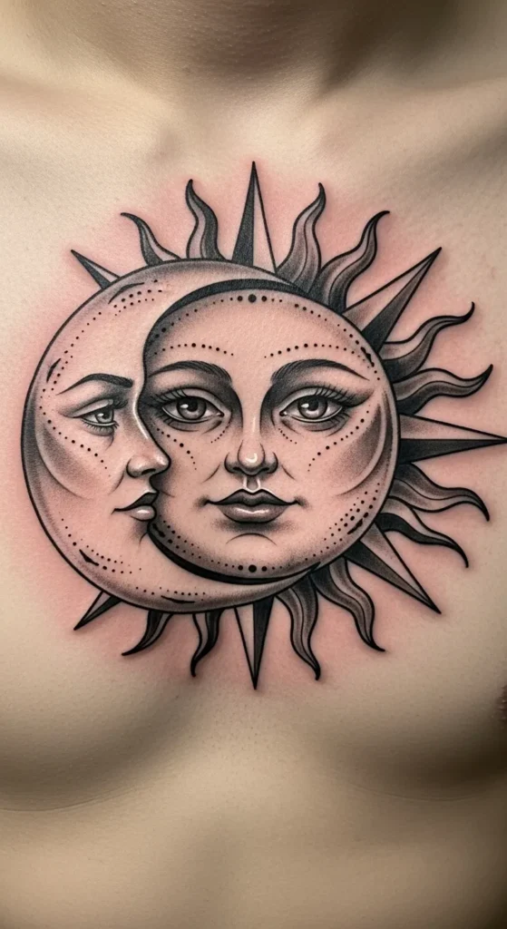 Realistic Face Sun and Moon Concept