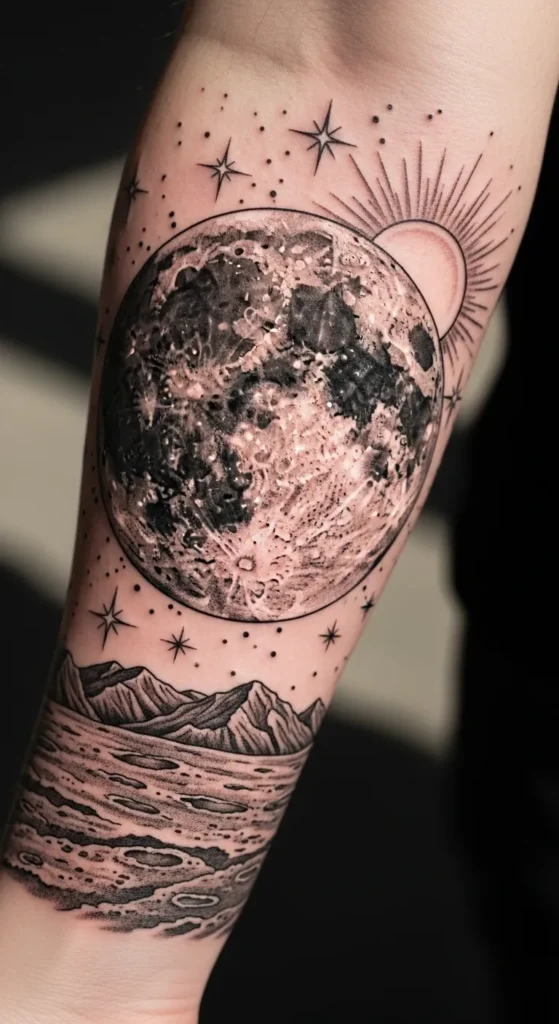 Realistic Lunar Scene Tattoo