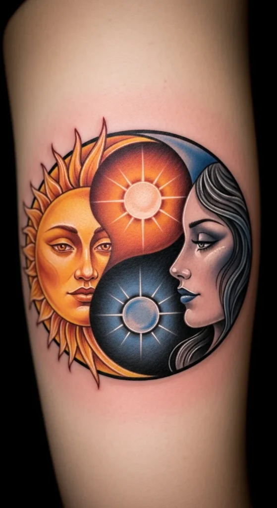 Realistic Sun Face and Moon Face Split
