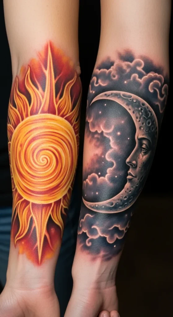 Realistic Sun and Crescent Moon