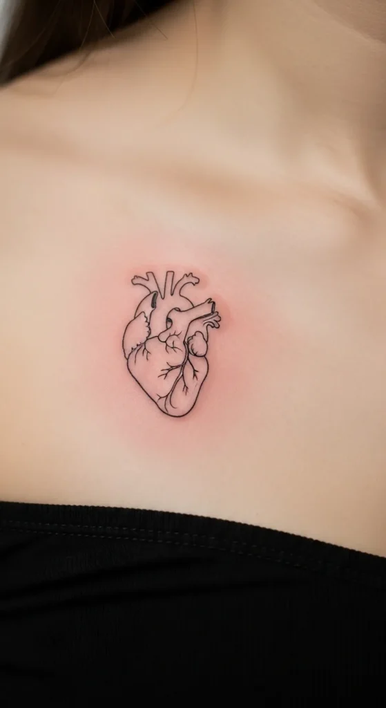Rib Cage Tiny Heart Outline