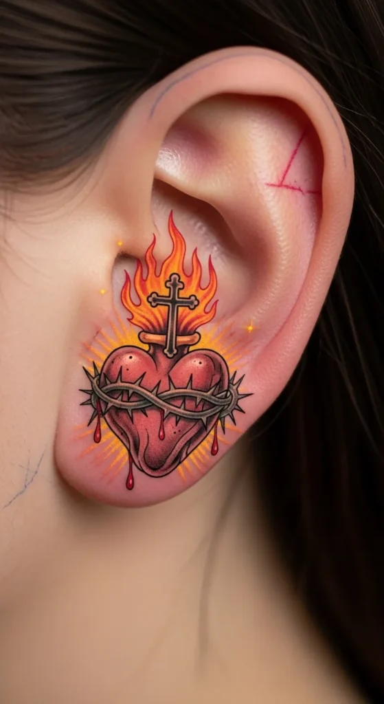 Sacred Heart on the Ear Lobe Area