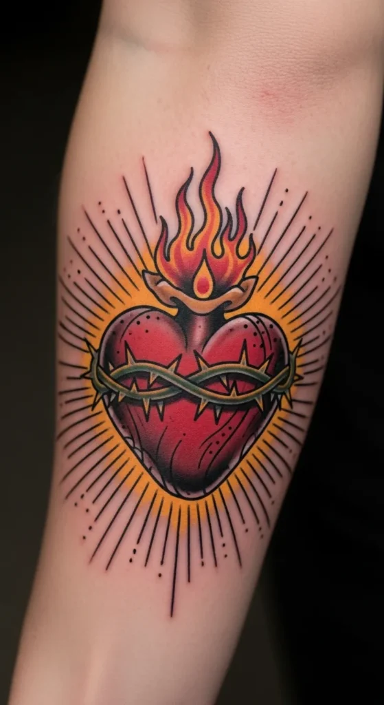 Sacred Heart with Small Flame Accent