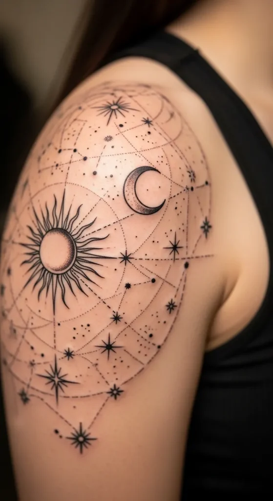 Shoulder Sky Map Tattoo