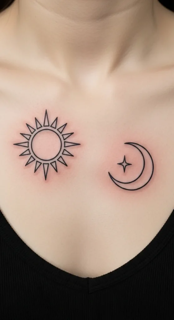 Simple Outline Budget Sternum Sun Moon Idea