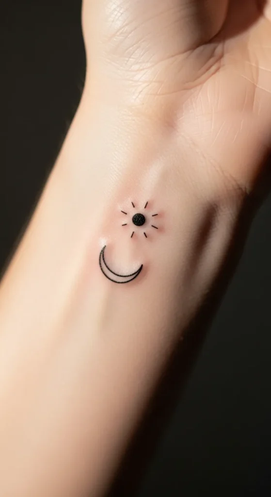 Small Sun Dot and Crescent Moon