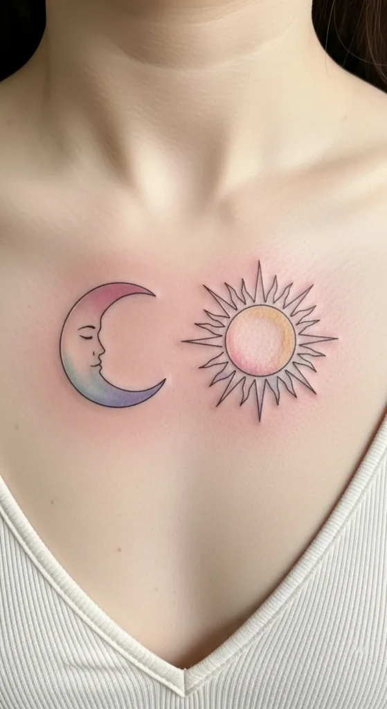 Soft Pastel Sun Moon Sternum Style