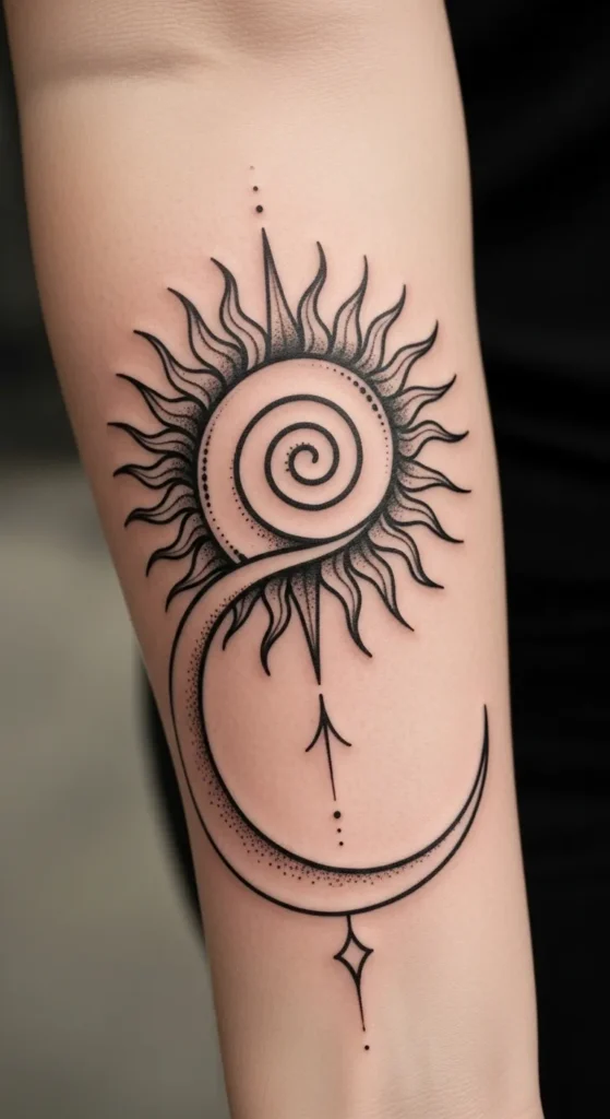 Spiral Sun and Crescent Moon Flow