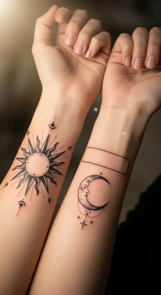 Split Quote Sun Moon Tattoo