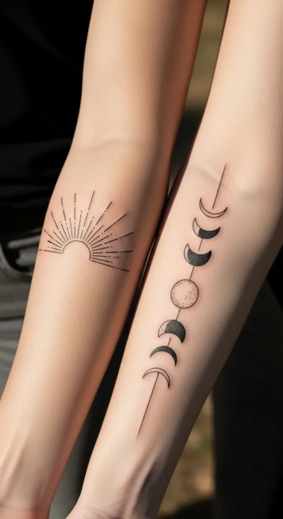 Sun Rays and Moon Phases Line