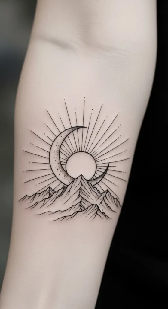 Sun Rising Behind Moon Landscape